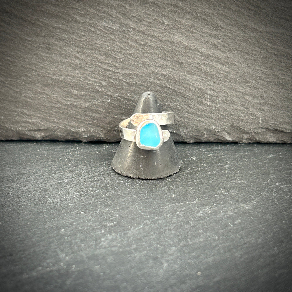 sterling silver Milky turquoise Sea Glass adjustable ring